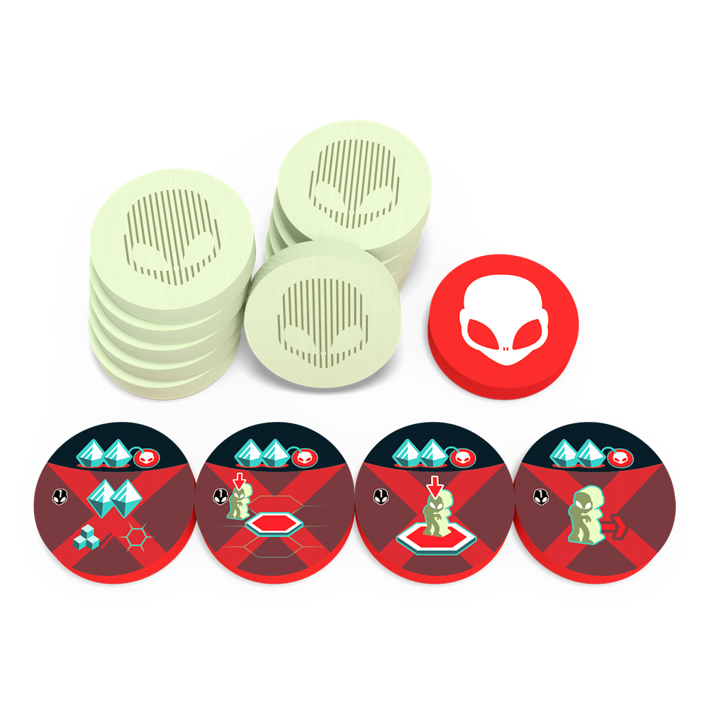 On Mars Alien Invasion Wooden Alien Tokens
