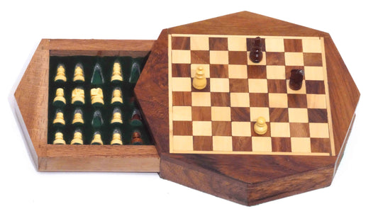 Chess Set Magnetic Octagon shape: Wood / 6"