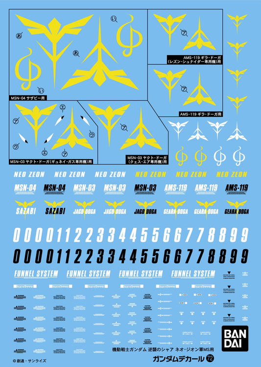 Gunpla Decal Char's Counterattack GD-72 HGUC Principality of Zeon (HG 1/144)