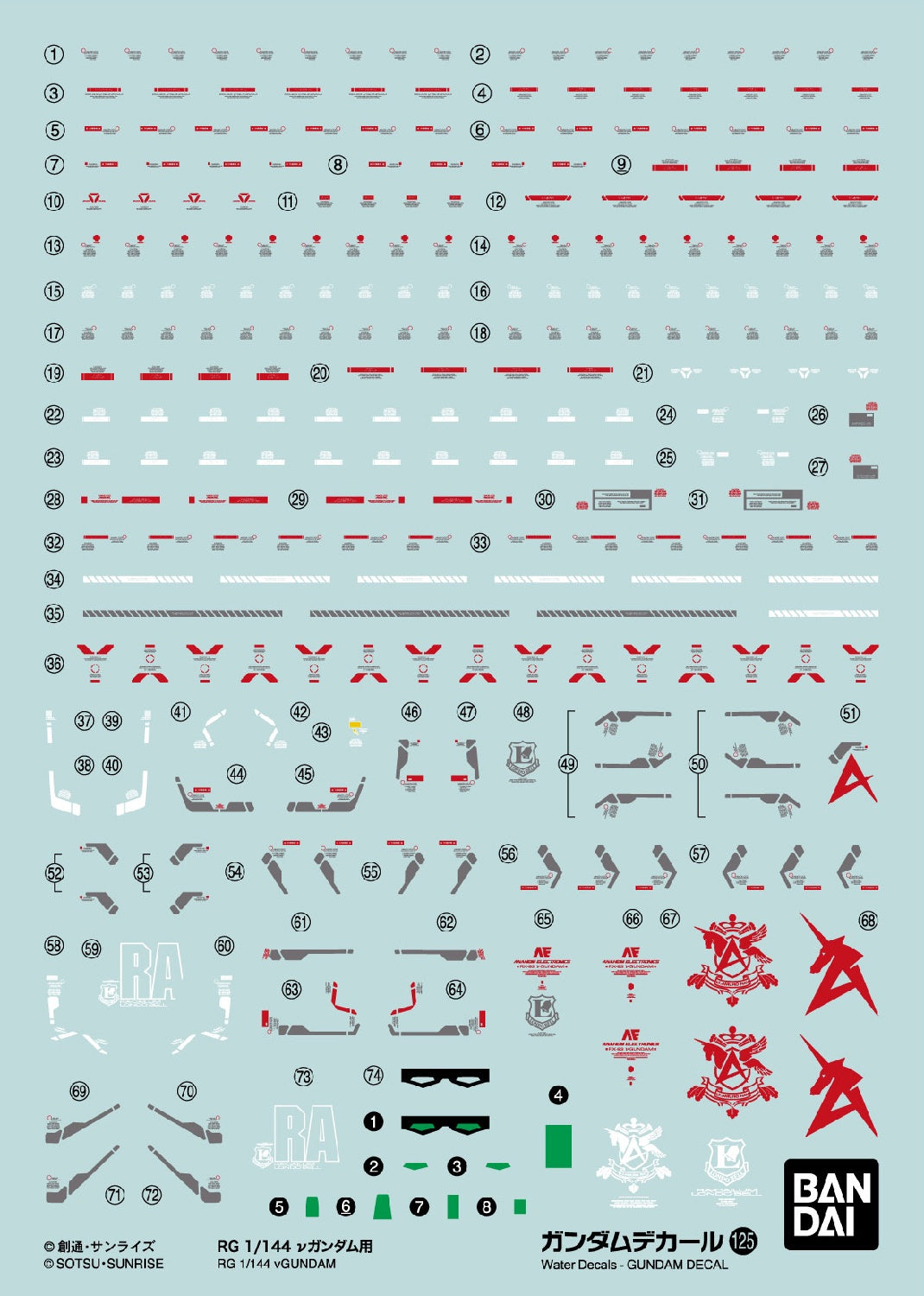 Gunpla Decal Char's Counterattack GD-125 V Gundam (RG 1/144)