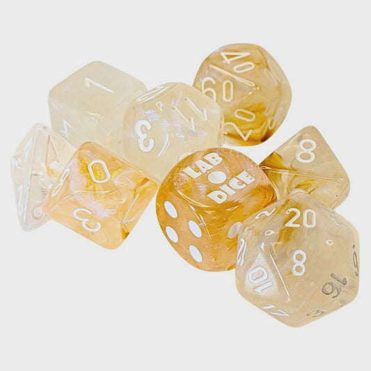 Chessex Borealis Set Luminary Champagne w/White (Lab Dice w/GitD)