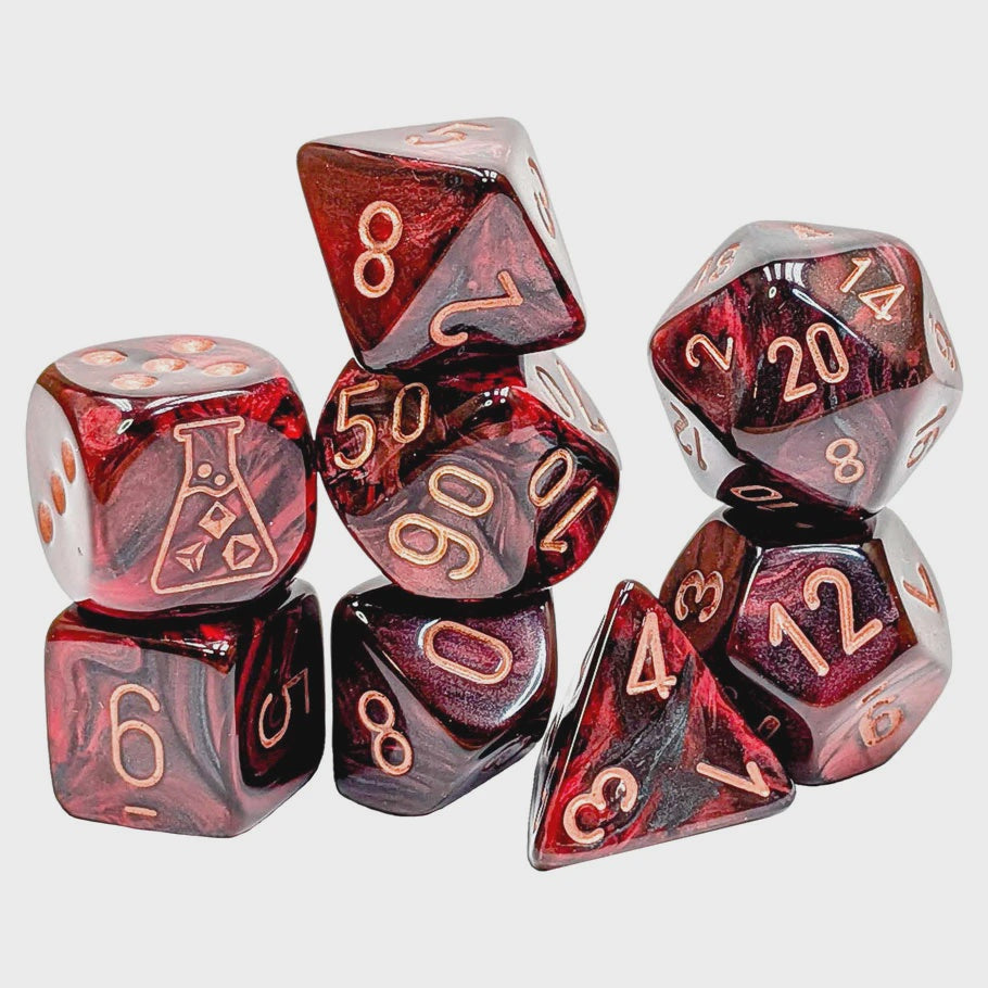 Chessex Marble Set Lustrous Gothic w/Copper (Lab Dice w/Black Light Reactive)