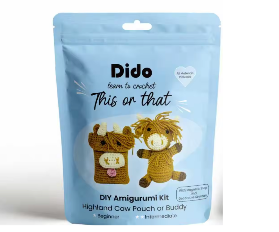 Dido DIY Amigurumi Kit Highland Cow Pouch or Buddy