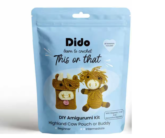 Dido DIY Amigurumi Kit Highland Cow Pouch or Buddy
