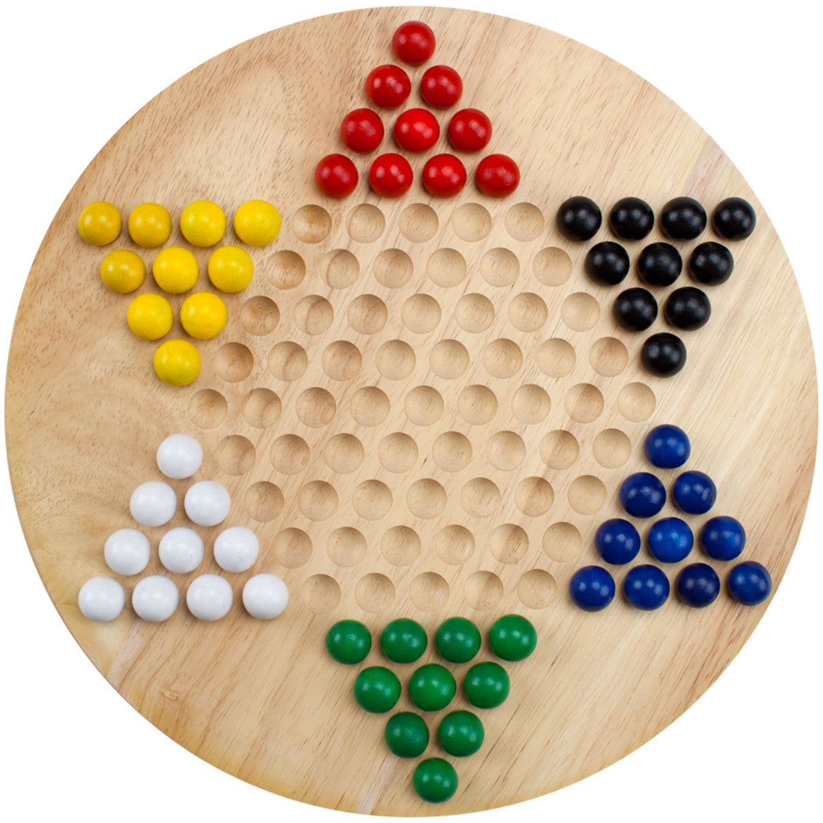 Chinese Checkers All Natural Wood Board with Wooden Marbles