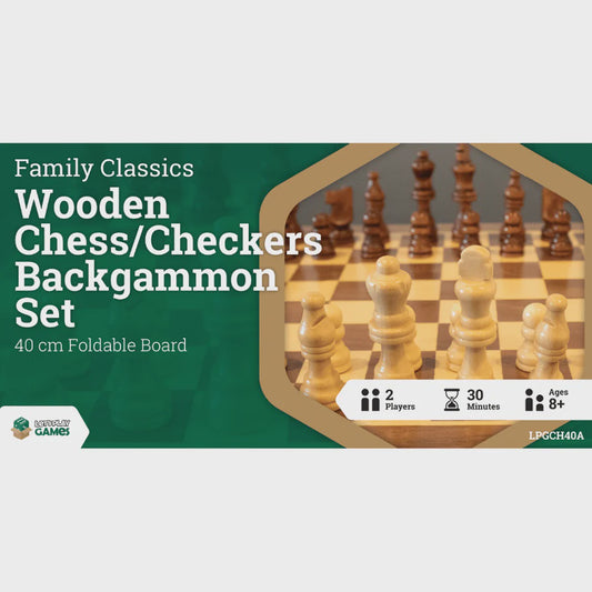 Chess Set Folding Travel Board 3 in 1 Chess, Checkers, and Backgammon (16 inch)