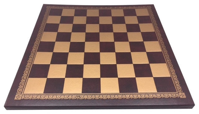 Chess Board 18 Inch Pressed Leather Brown and Gold